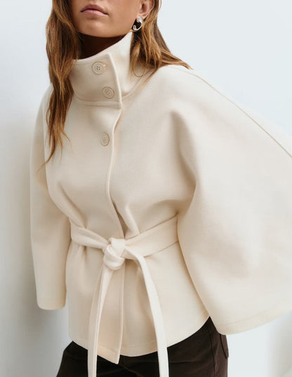 Women's High-Neck Batwing-Sleeve Belted Coat (photo 6)