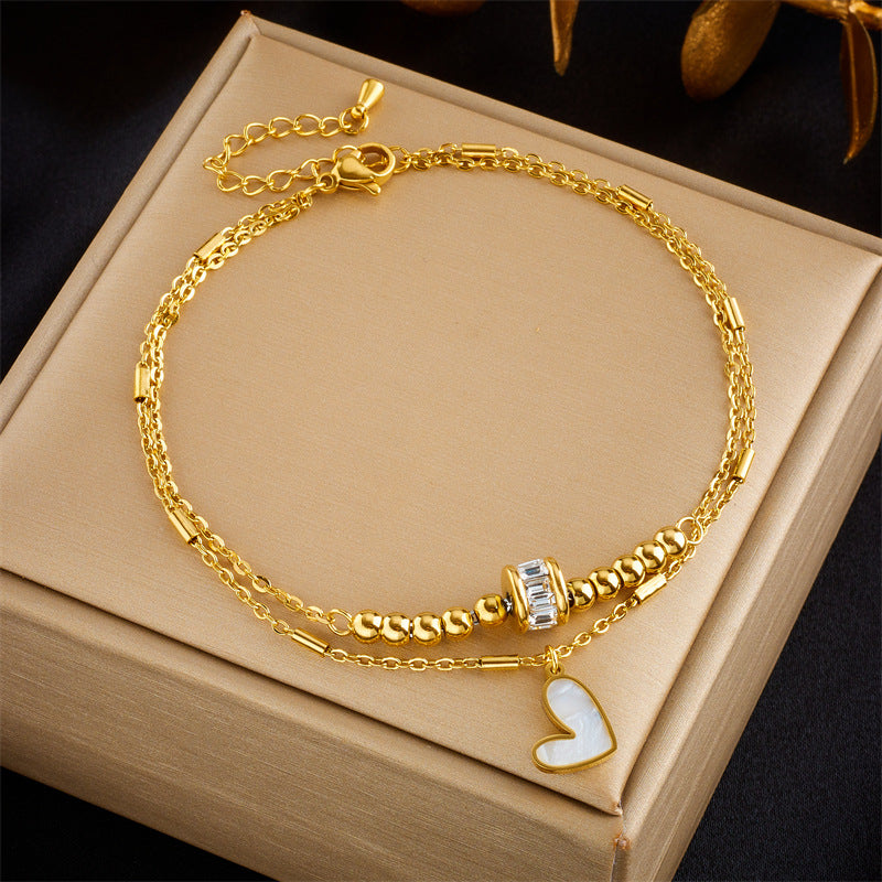 Double-Layer Heart Charm Anklet (photo 2)