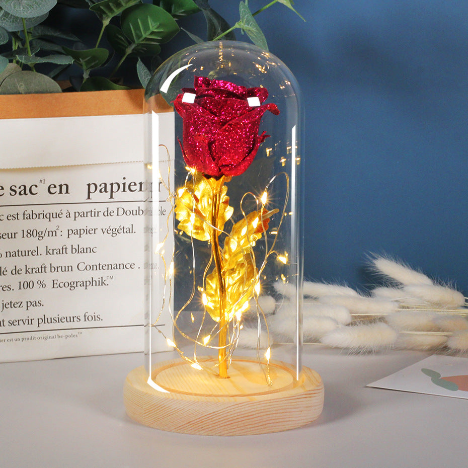Preserved Rose with LED Lights in Glass Dome (photo 4)