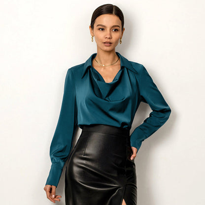 Women's Collared Long-Sleeve Button-Up Blouse (photo 3)