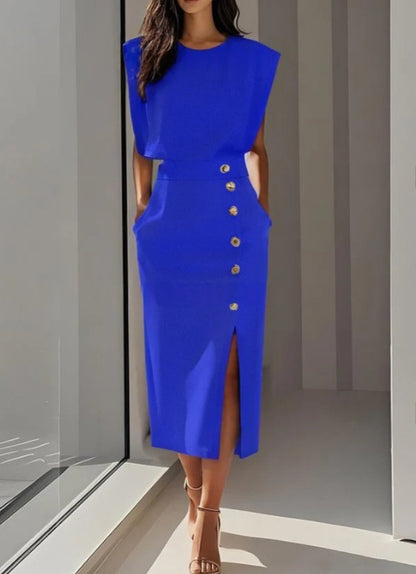 Women's Sleeveless Button-Front Midi Dress with Slit (photo 10)
