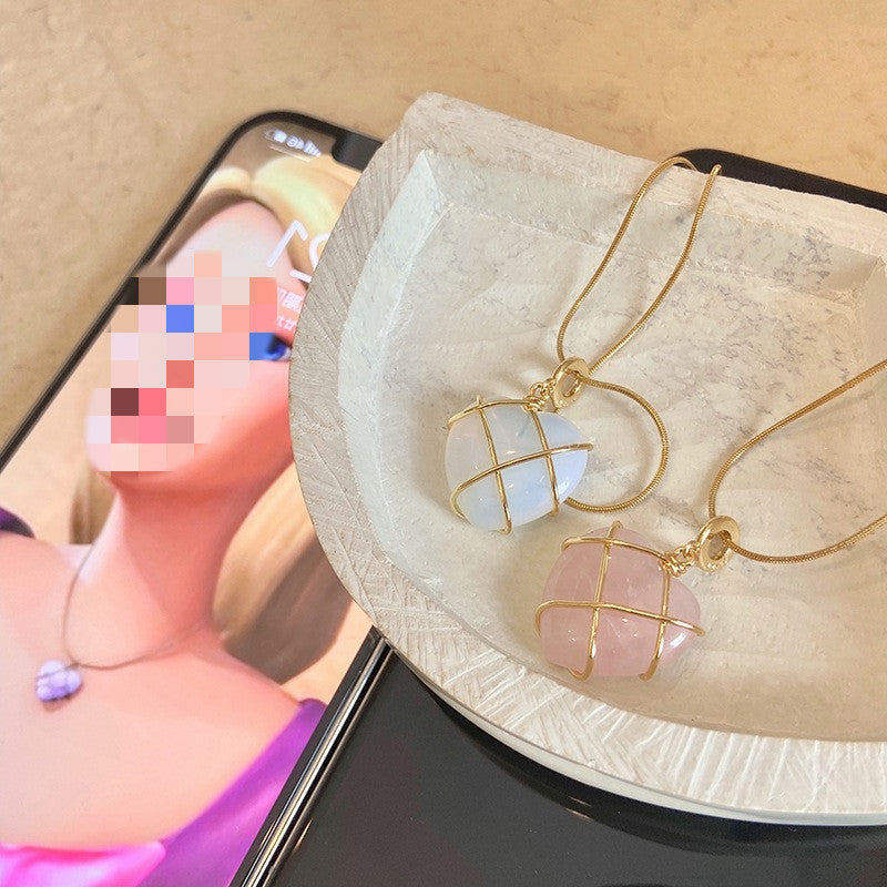 Heart Pendant Necklace with Opal-Look Stone (photo 7)
