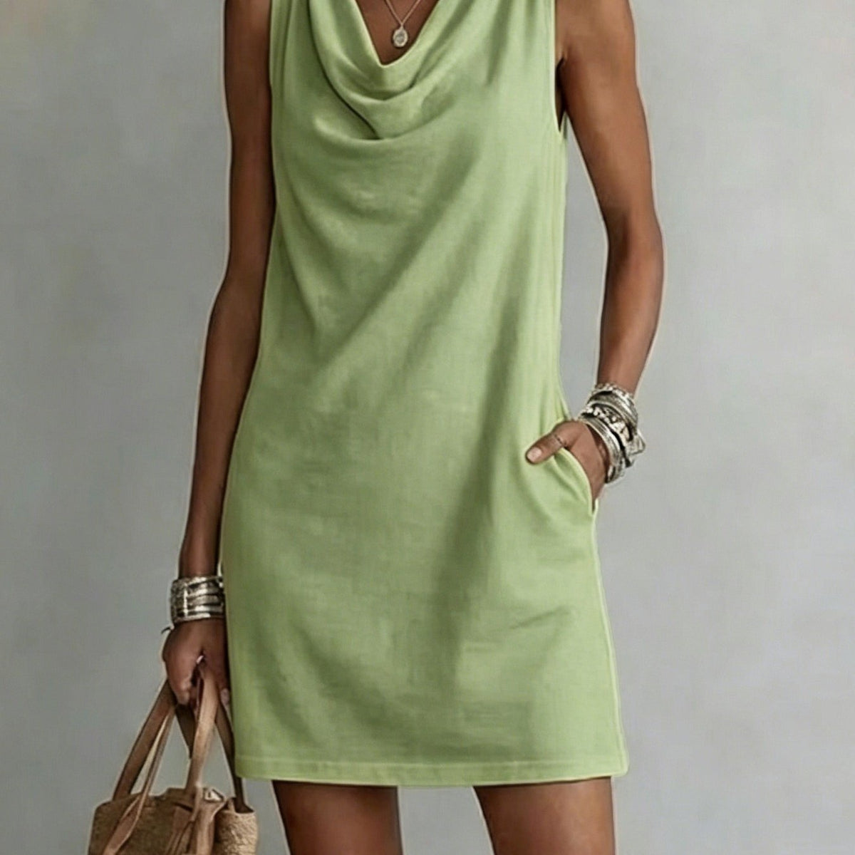 Women's Sleeveless Draped-Neck Bodycon Dress (photo 13)