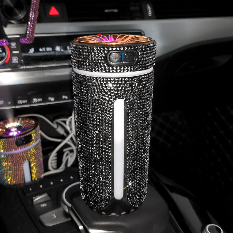 Rhinestone Car Humidifier with LED Light, USB – Black