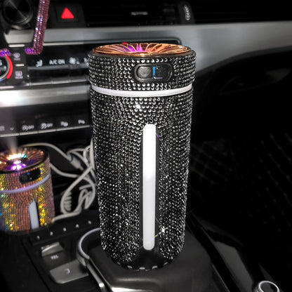 Rhinestone Car Humidifier with LED Light, USB – Black
