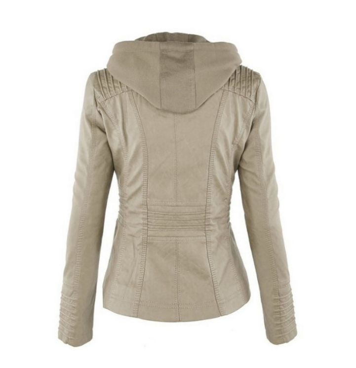 Women's PU Leather Jacket with Detachable Hood (photo 7)