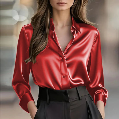 Women's Satin Button-Up Long-Sleeve Blouse (photo 21)