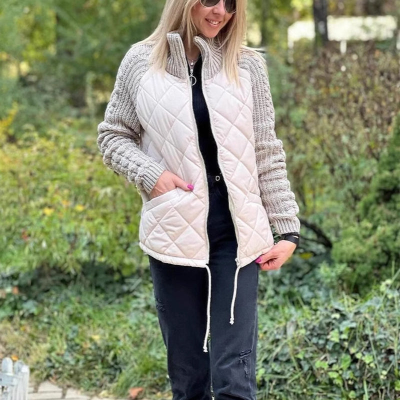 Women's Padded Stand-Collar Zip Jacket with Knit Panels (photo 6)