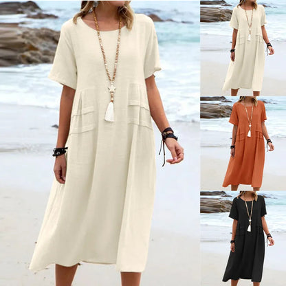 Women's Short-Sleeve Loose Midi Dress