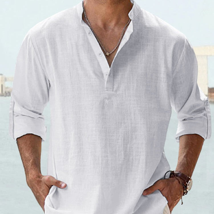 Men's Long-Sleeve Stand-Collar Pullover Shirt (photo 2)