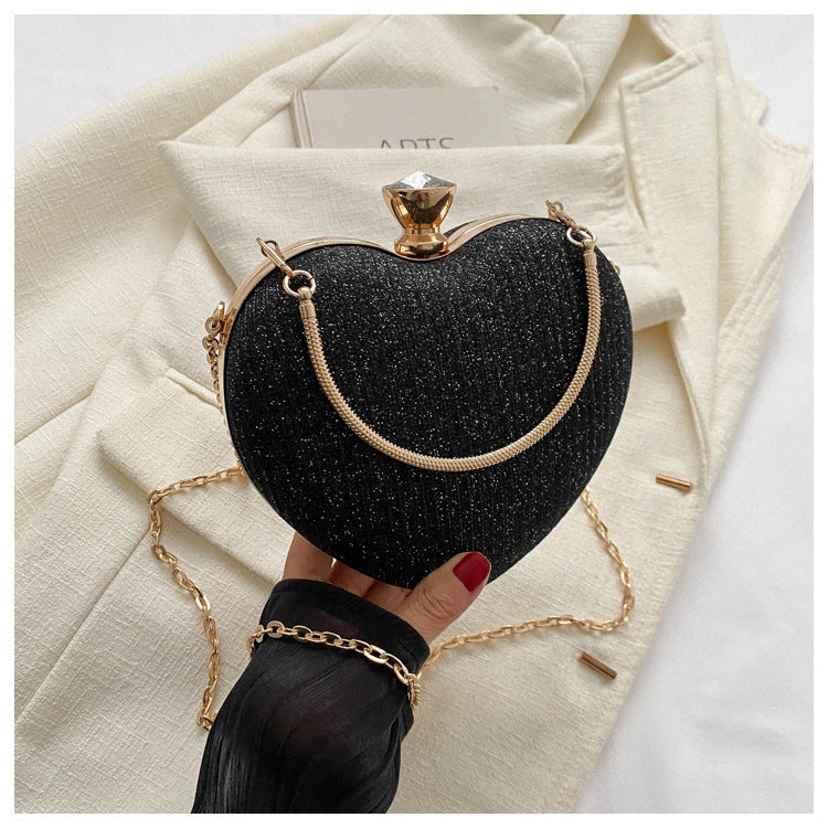 Shiny Heart-Shaped Evening Clutch with Chain (photo 9)