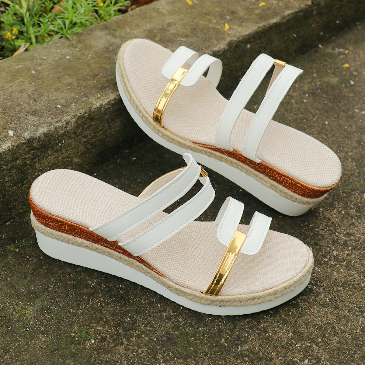 Women's Colorblock Strap Wedge Slide Sandals (photo 7)