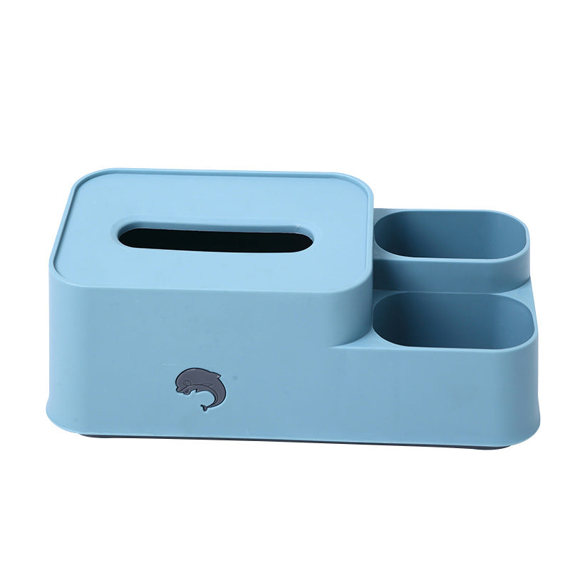 Desktop Tissue Box Holder with Side Compartments - Blue (photo 1)