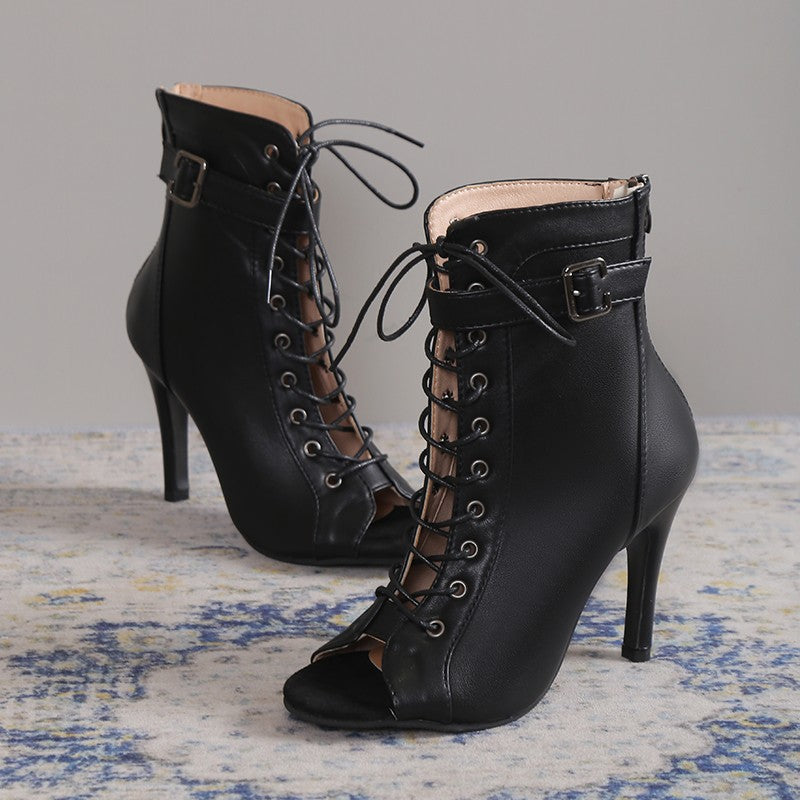 Women's Peep-Toe Lace-Up High Heels with Back Zipper (photo 4)