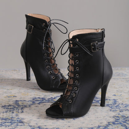 Women's Peep-Toe Lace-Up High Heels with Back Zipper (photo 4)
