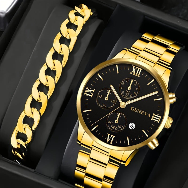 Men's Steel Strap Quartz Watch and Bracelet Set (photo 13)