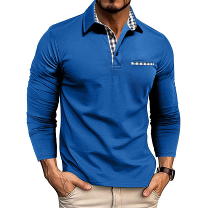 Men's Plaid-Panel Lapel Long-Sleeve Polo Shirt (photo 7)