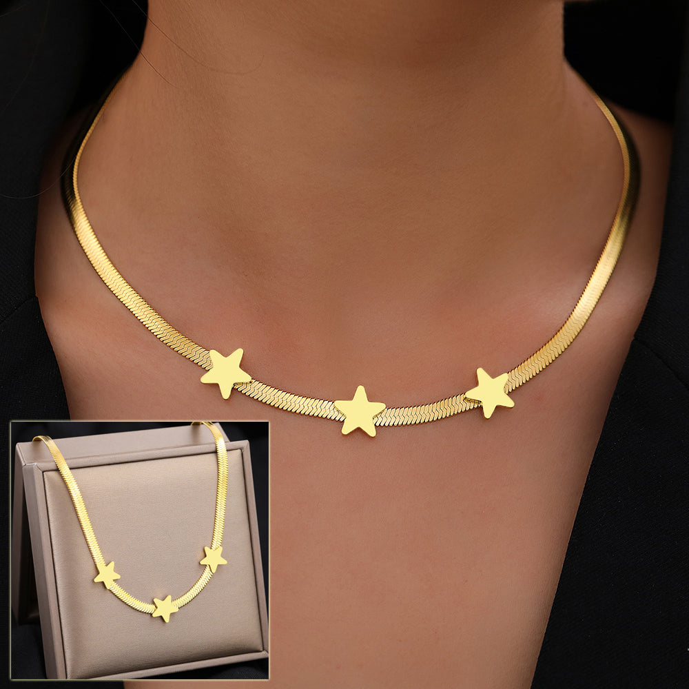 Gold-Tone Snake Chain Star Choker Necklace