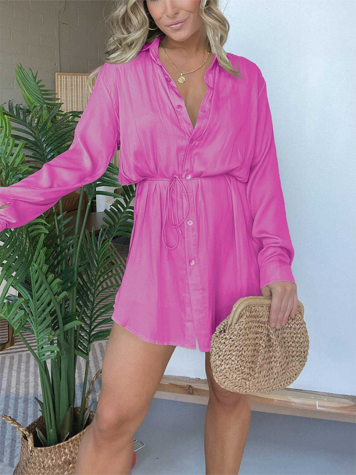 Women's Long-Sleeve Button-Front Shirt Romper (photo 16)