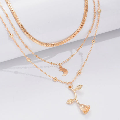 Boho Layered Moon and Rose Choker Necklace (photo 8)