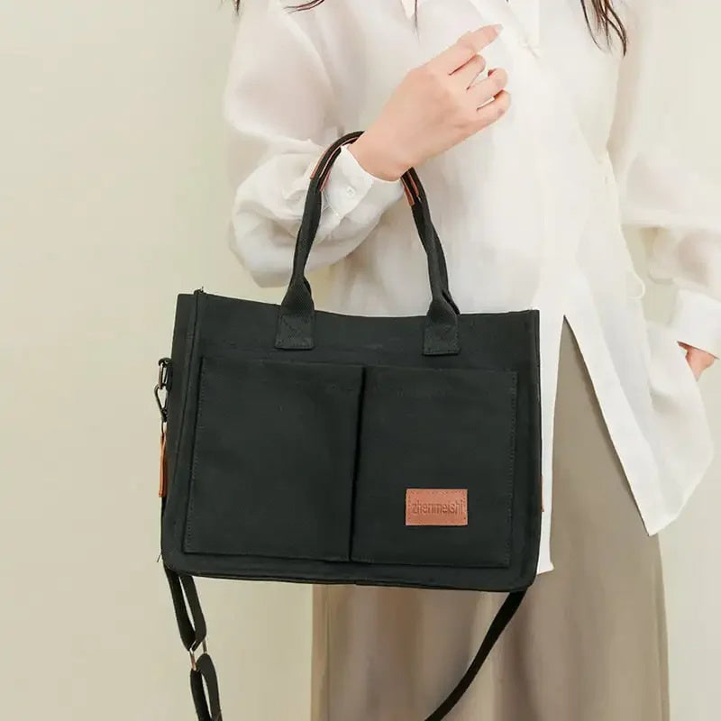 Multi-Pocket Canvas Tote and Shoulder Bag (photo 4)