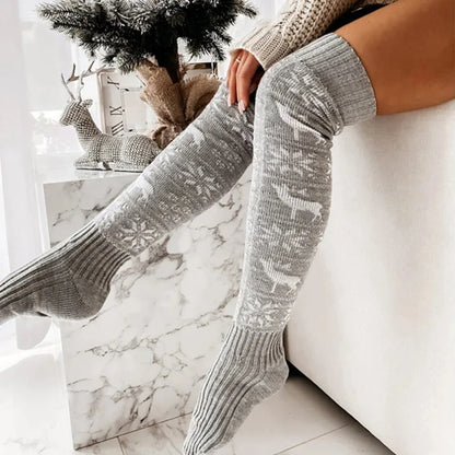 Women's Christmas Elk Snowflake Over-the-Knee Socks (photo 7)