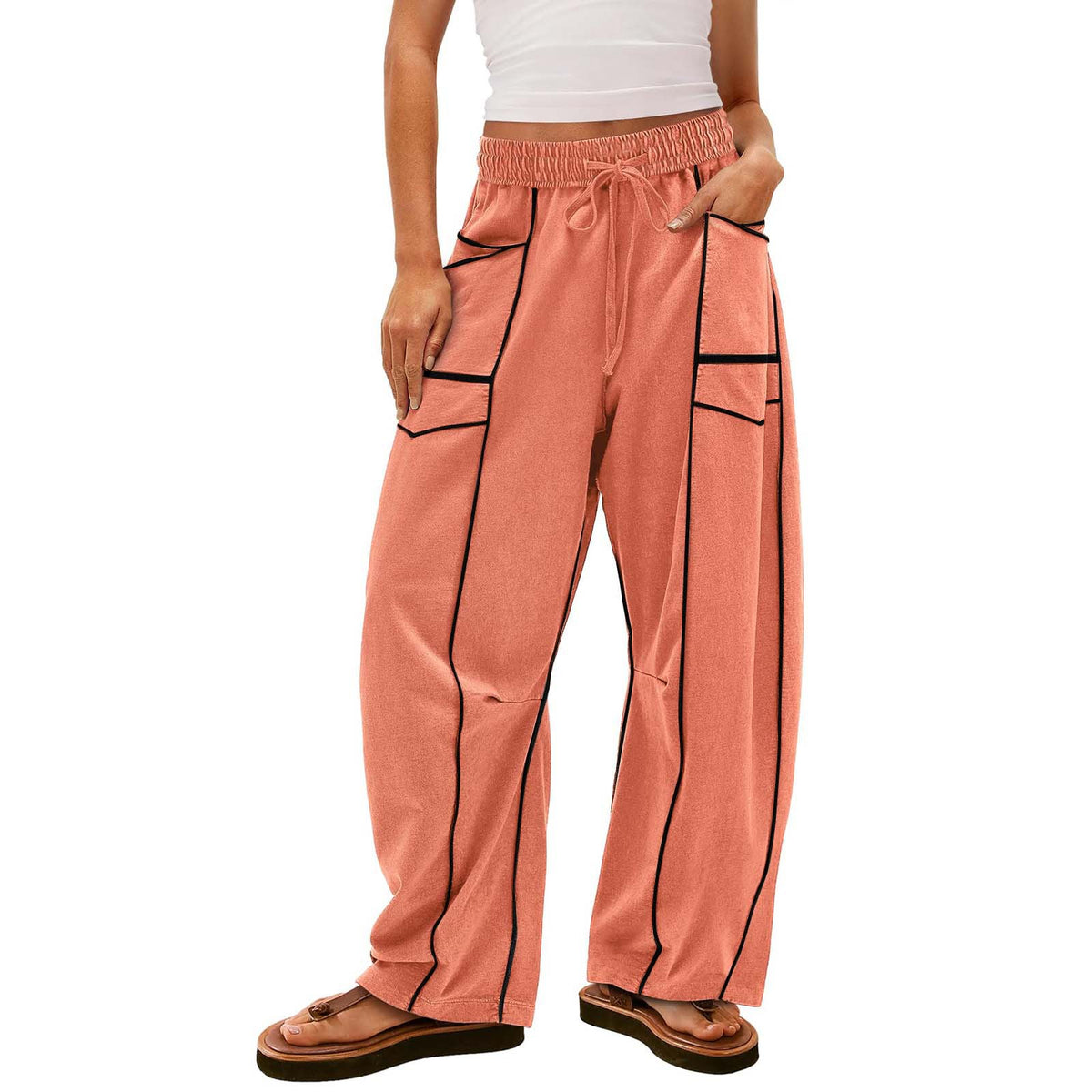 Women's Striped Wide-Leg Drawstring Sweatpants (photo 5)