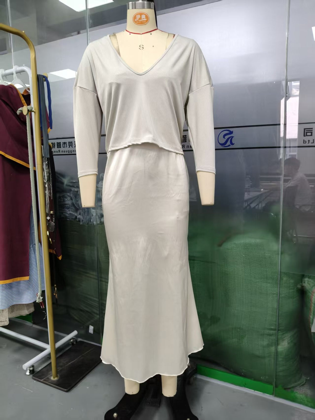 Women's Satin Slip Maxi Dress and Knit Top Two-Piece Set (photo 14)