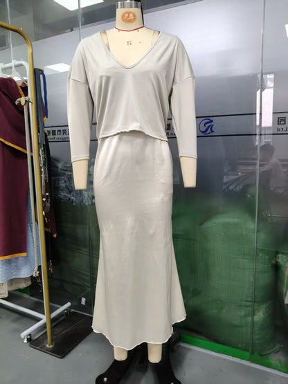 Women's Satin Slip Maxi Dress and Knit Top Two-Piece Set (photo 14)