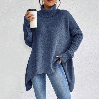 Women's Loose Irregular-Hem Turtleneck Sweater (photo 13)