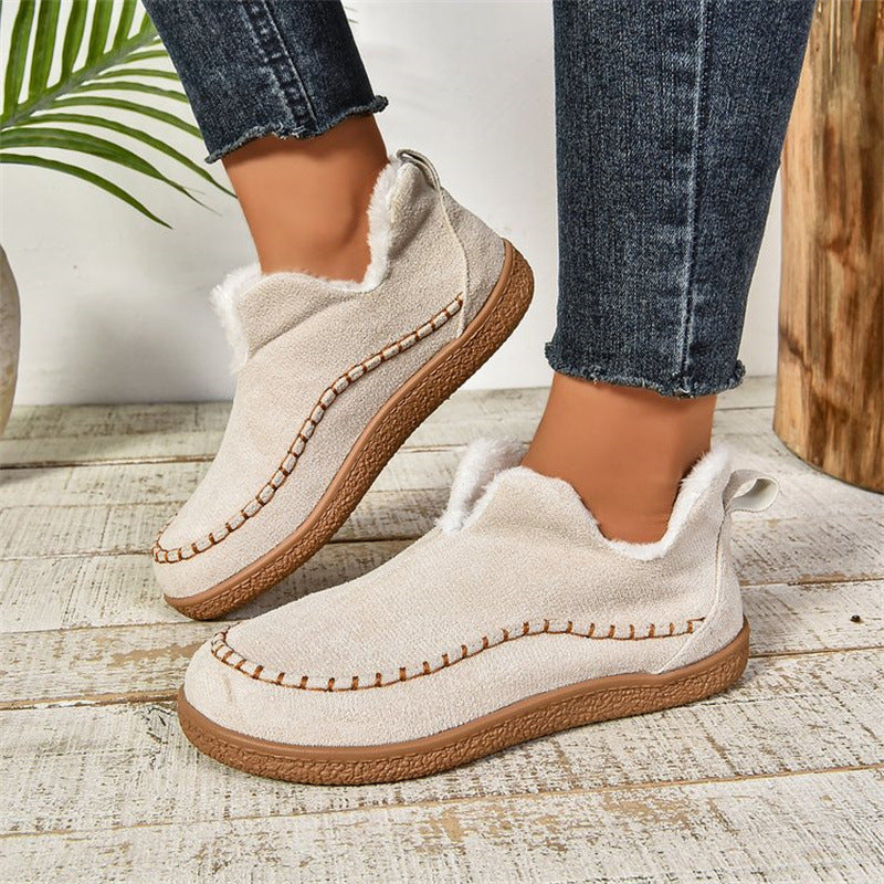 Women's V-Cut Plush-Lined Flat Ankle Boots