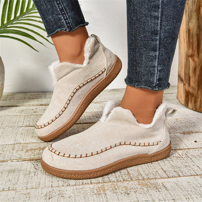 Women's V-Cut Plush-Lined Flat Ankle Boots