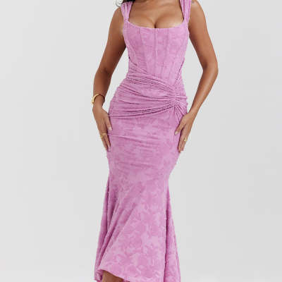 Women's Strapless Ruched Bodycon Maxi Dress (photo 12)