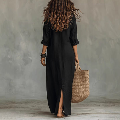Women's Lapel-Collar Shirt Dress with Side Slit (photo 2)