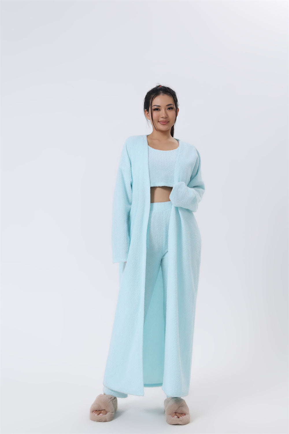 Women's 3-Piece Knit Lounge Set: Crop Top, Wide-Leg Pants and Cardigan (photo 7)