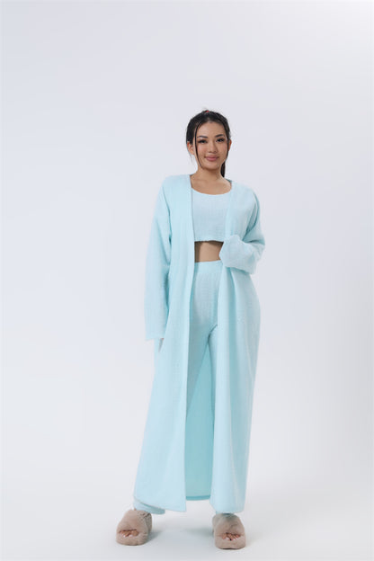 Women's 3-Piece Knit Lounge Set: Crop Top, Wide-Leg Pants and Cardigan (photo 7)