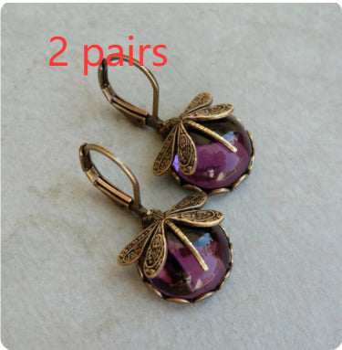 Vintage Dragonfly Drop Earrings with Stones (photo 6)