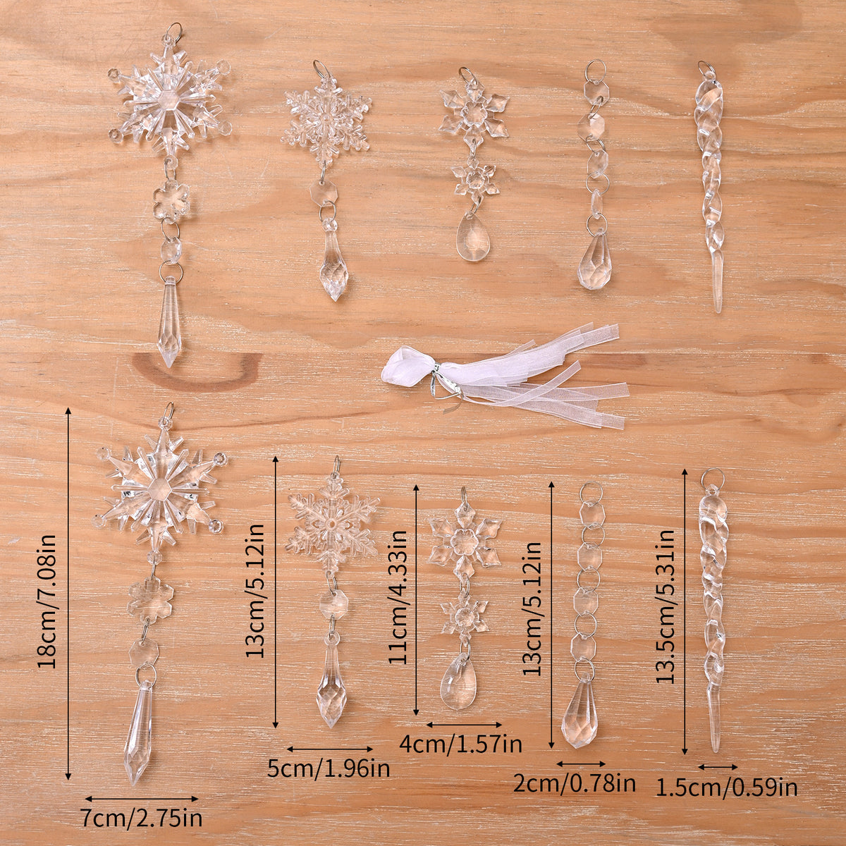 Clear Acrylic Icicle Christmas Ornaments, 10 Pcs (photo 9)