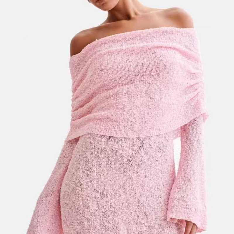 Women's Off-Shoulder Fuzzy Knit Mini Dress (photo 3)