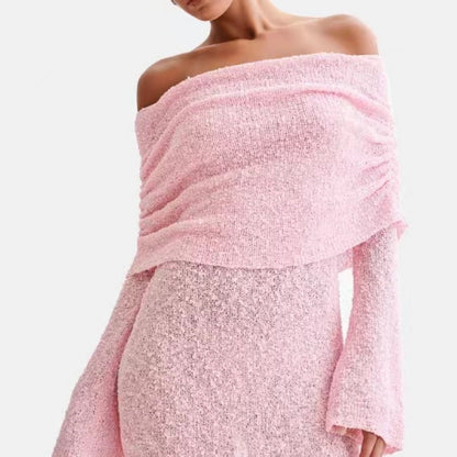 Women's Off-Shoulder Fuzzy Knit Mini Dress (photo 3)
