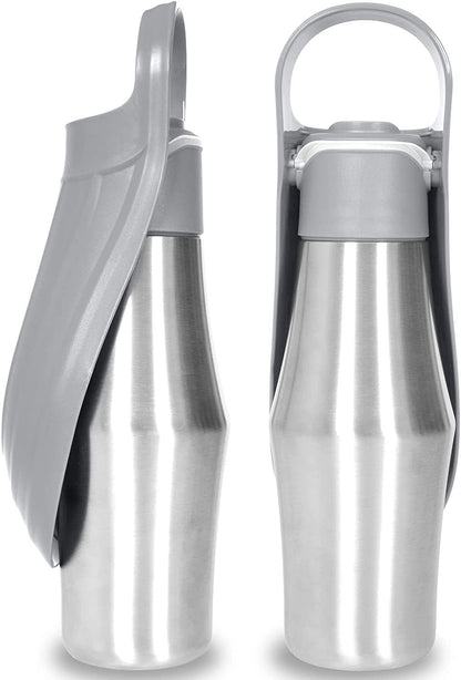 Portable Stainless Steel Dog Water Bottle with Leaf Bowl (photo 4)