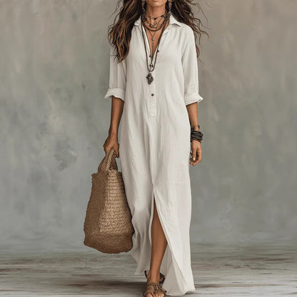 Women's Lapel-Collar Shirt Dress with Side Slit (photo 3)