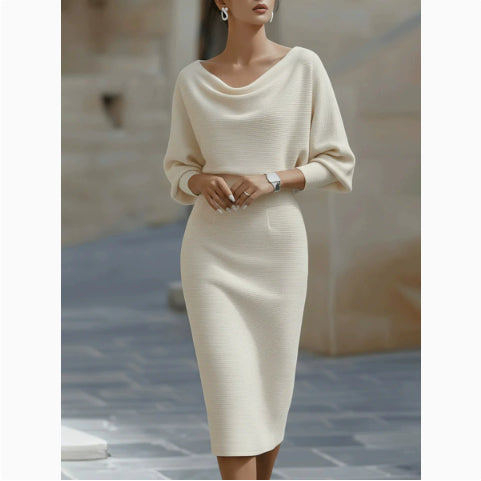 Women's Pleated Batwing-Sleeve A-Line Midi Dress (photo 14)
