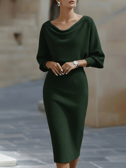 Women's Pleated Batwing-Sleeve A-Line Midi Dress (photo 11)