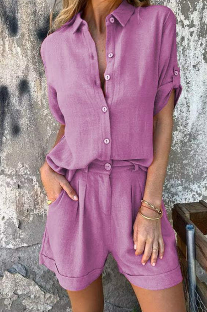 Women's Short-Sleeve Lapel Shirt and Shorts Set (photo 8)