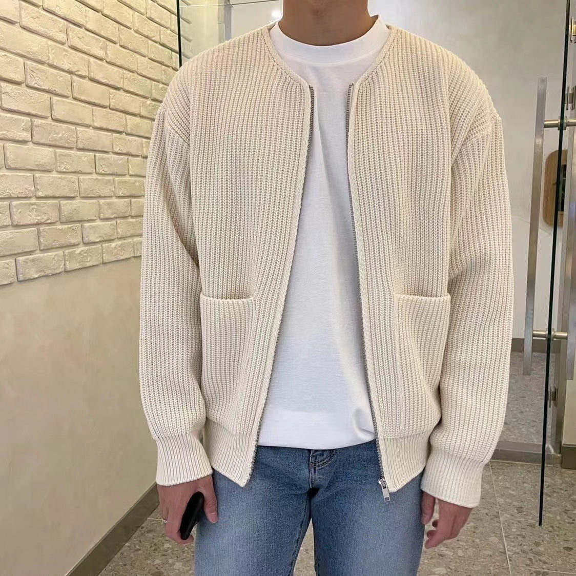 Men's Lined Zip-Up Knit Cardigan with Funnel Neck (photo 3)