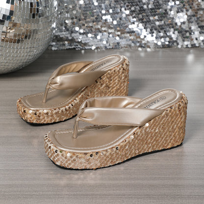 Women's Sequin Platform Wedge Flip-Flops (photo 7)