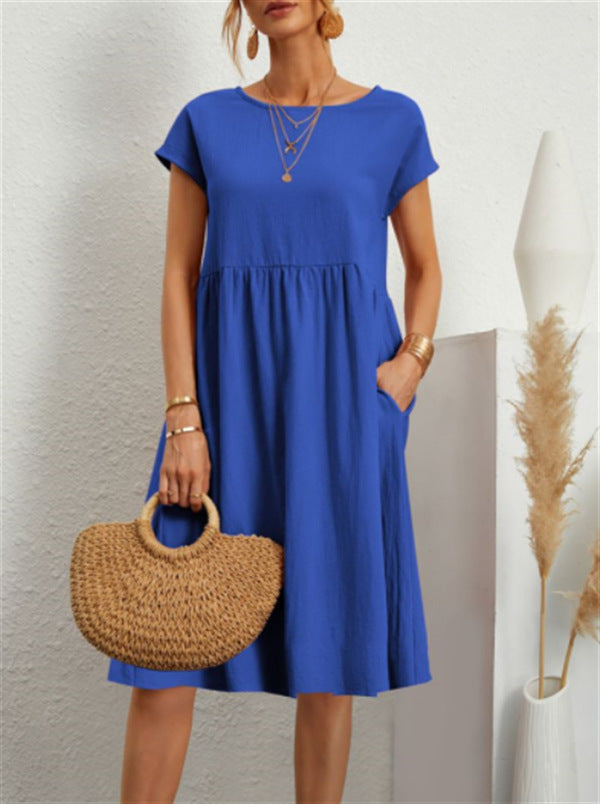 Women's Short-Sleeve A-Line Dress with Pockets (photo 11)