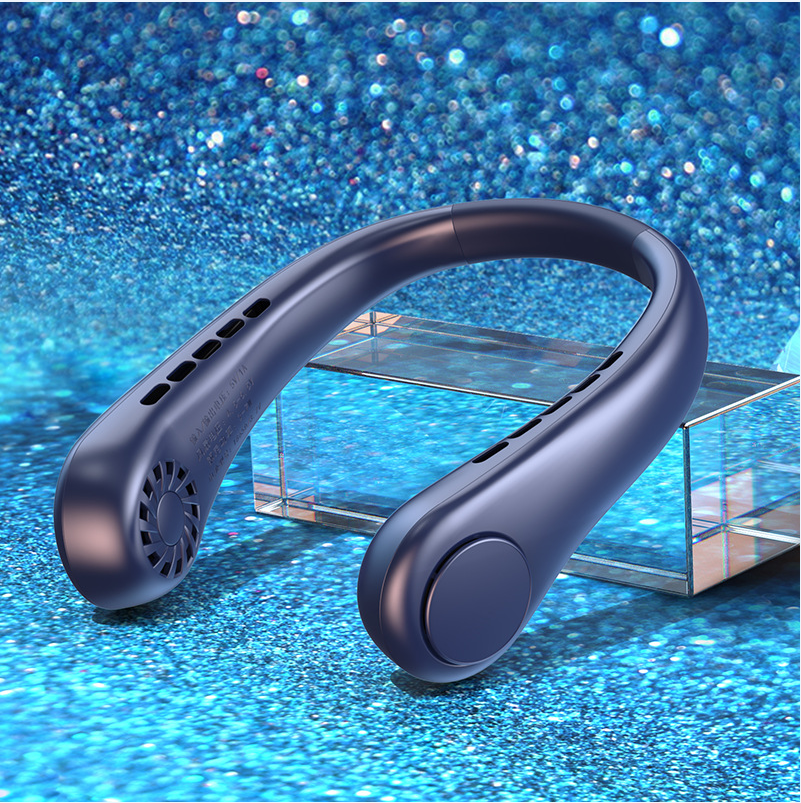 Bladeless Neck Fan, USB Rechargeable, 3 or 5 Speeds – Blue