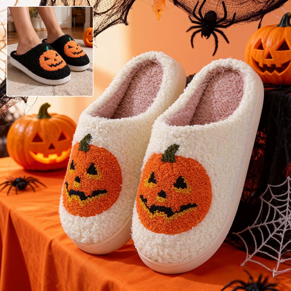 Halloween Pumpkin Plush Slippers